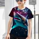 RAISEVERN Boys Girls 3D Graphic Printed T-Shirts Short Sleeve Summer tees for 4-14 Years (M)