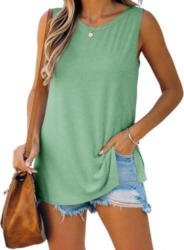 Imily Bela Womens Loose Fit Casual Flowy Tank Tops Crewneck Trendy Sleeveless Side Split Summer Tops Clothes Outfits 2025 L