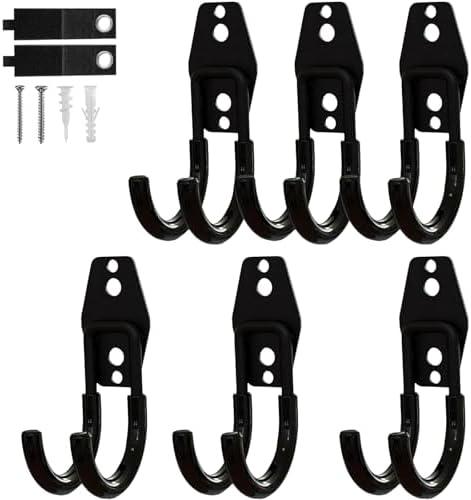 Tebgeag 6 Pack Garage Hooks Heavy Duty, Steel Utility Ladder Hooks for Hanging Tools, Bikes, Hoses and Ropes - Wall Mount Organizer with Anti-Slip Coating (2.8in）