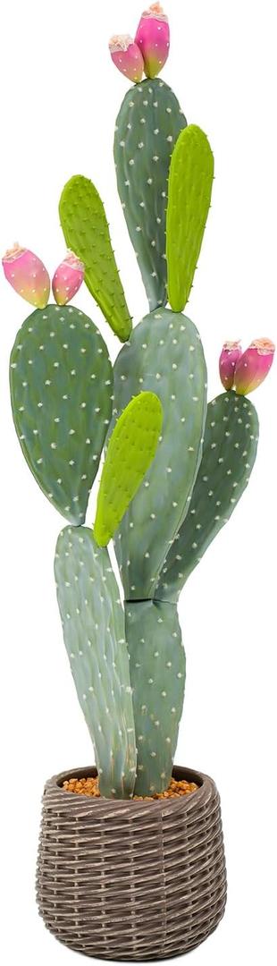 Artificial Cactus Plant Outdoor, 41 Tall UV-Resistant Fake Cacti Plants with Realistic Pads & Vibrant Fruits in Brown Pot, Faux Floor Plant for Indoor Home Living Room Foyer Porch Balcony