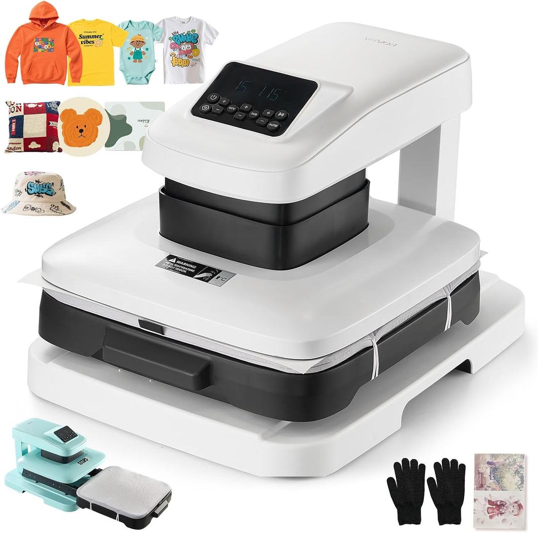 VEVOR Auto Heat Press Machine, 15 x 15 inch, T-Shirt Press Machine with Auto Release and Adjustable Pressure, Digital Display, Rapid Heating, for Sublimation, Vinyl, Heat Transfer Projects, White