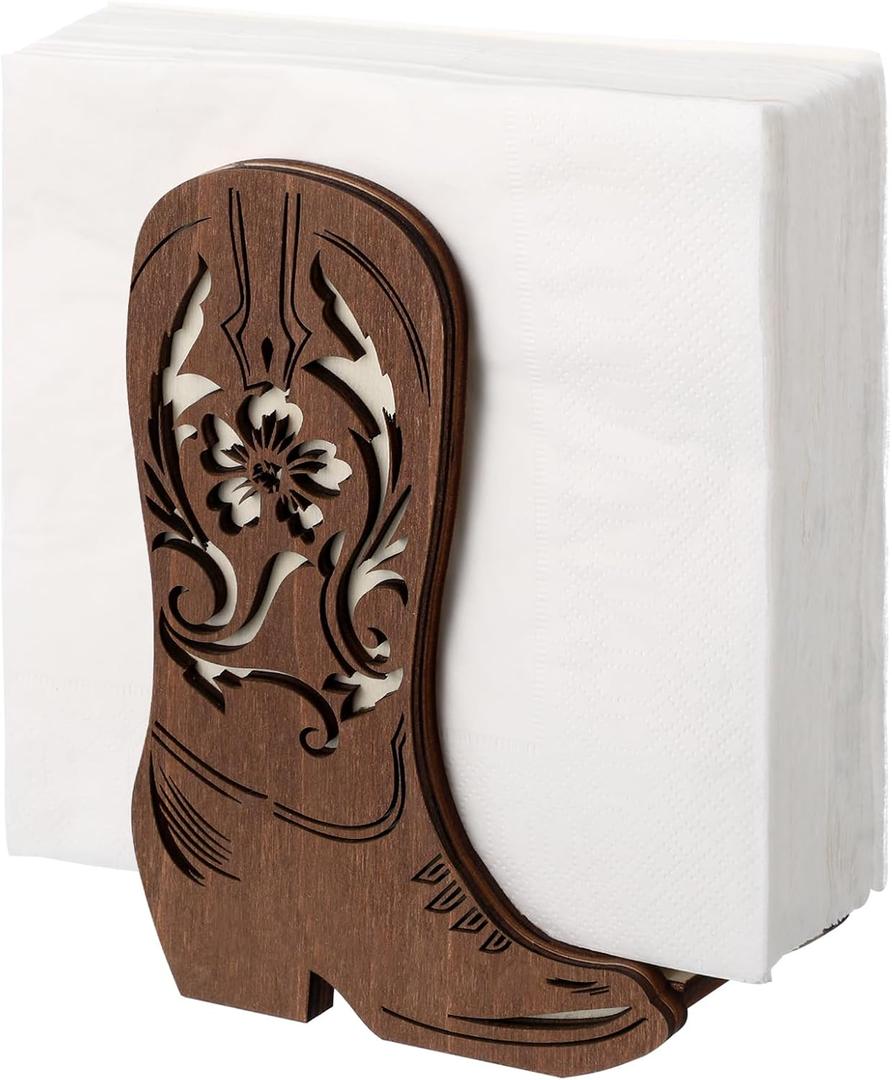 CroBlissful 1 Pcs Western Cowboy Boot Napkin Holder for Table Kitchen Farmhouse Napkin Dispenser Rustic Paper Holder Standing Brown for Western Party Decoration (Vintage)