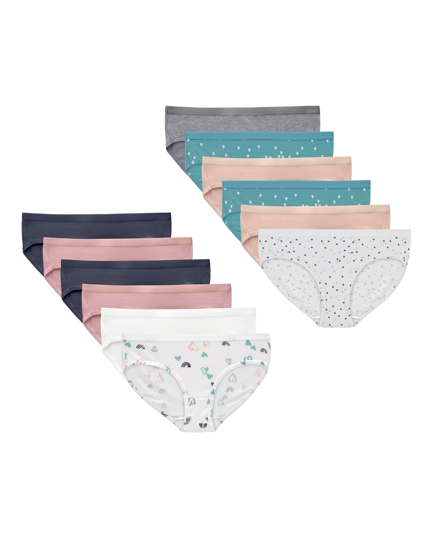 Hanes Brief Underwear, Stretch Cotton Panties for Girls, Assorted, 12-Pack 12