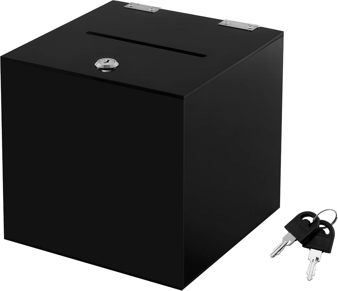 CiaoHER Acrylic Black Donation Box, Ballot Suggestion Box Money Storage Square Container for Voting, Charity, Ballot, Contest, Suggestions (8x8x8 inches)