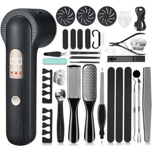 Electric Callus Remover with Dander Vacuum for Feet, Portable 36 in 1 Pedicure Kit Foot File Callus Remover, Waterproof Rechargeable Foot File for Foot Care with 3 Heads&LCD Display