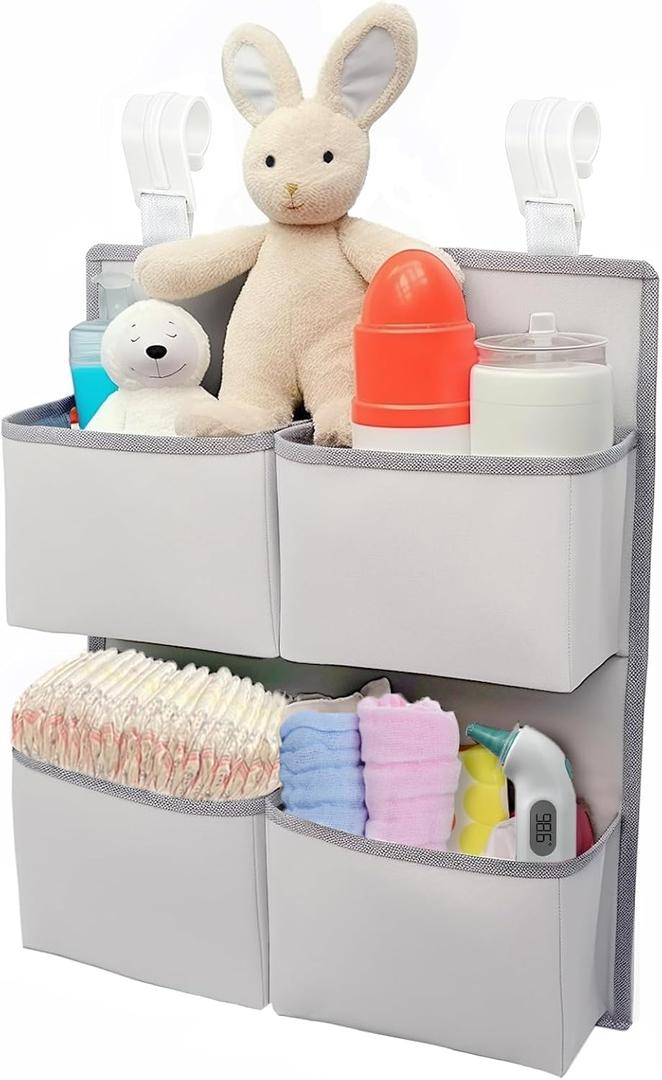 Hanging Diaper Organizer for Crib/Playard/Bassinet/Playpen Hold 80+ Diapers - Changing Table Diaper Holder - Hanging Diaper Storage Stacker Nursery Caddy Organizer for Newborns (Silver-gray)