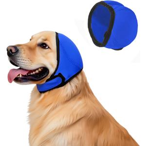 Dog Ear Muffs, No Flap Ear Wrap for Hematoma, Waterproof Calming Hoodie for Bathing, Grooming, Drying & Noise Relief (Blue, M)