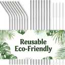 16-Pack Stainless Steel Straw,Reusable Straws 8 Straight & 8 Bent (8.5 Inch) Metal Drinking Straws with 4 Cleaning Brushes,Replacement Straws,Dishwasher Safe,Ideal for Home,Travel