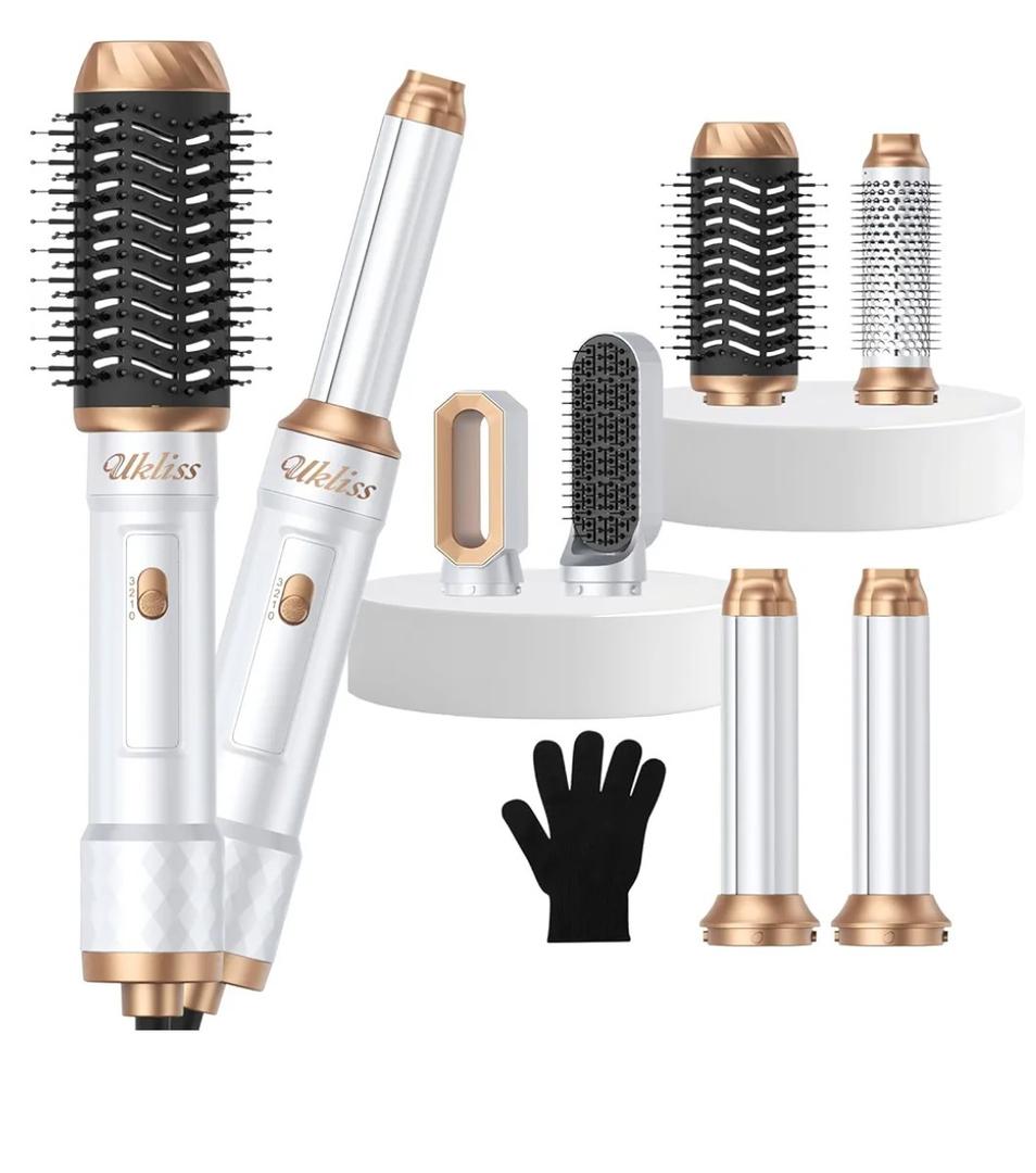 Ukliss 6 in 1 Air Styler & Blow Dryer Brush with Ionic Technology, Magic Styler & Air Curler for Hair, Versatile Hair Dryer Brush for Fast Styling, Safe ALCI Plug, Works on Most Hair Types,White