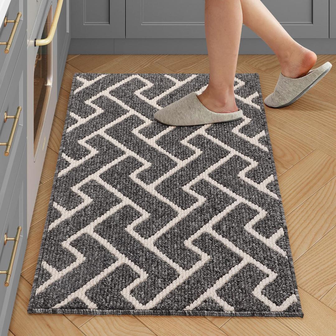 hicorfe Kitchen Rugs and Mats, Kitchen Mats for Floor, 20"x31.5" Non Slip Runner Rug, Absorbent Resist Dirt Comfort Standing Mat Machine Washable for Entryway, Hallway, Front of Sink (Grey)