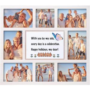 4x6 Collage Picture Frame for Family Photos  8 Openings Picture Frame for Wall Decor Display with DIY Whiteboard for Personalized Messages  Versatile Hanging or Tabletop Design  Ideal for Living Room and Thanksgiving Blessings
