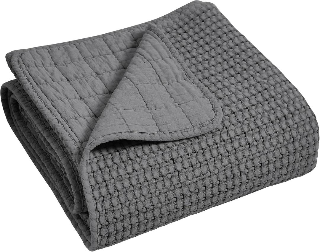 Levtex Home - Mills Waffle - Throw - Charcoal Cotton Waffle - Throw Size 50 x 60in.