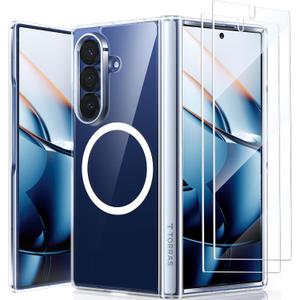 TORRAS Magnetic Shockproof for Samsung Galaxy Z Fold 7 Case Clear with Screen Protector, Fit for MagSafe, 4X Military Grade Hinge Protection, Slim Phone Case for Samsung Z Fold 7, Clear