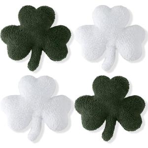 Bencailor 4 Pcs St. Patrick's Day Shamrock Pillow Plush Shamrock Shaped Throw Pillows Holiday Decorations for St Patrick's Day Irish Sofa Office Living Room Couch Car Decor (Green/White)