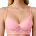 Avidlove Lace Bra Sexy Bralettes Womens Wireless Balconette Bras Half Cups Double-Layered Soft (Pink, M)