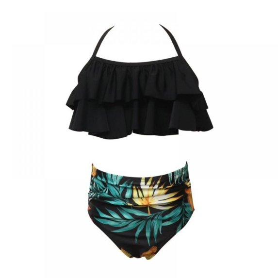 Girls' Two Piece Swimsuit Ruffle Tummy Control Bathing Suit Neck Bikini Swimwear for Baby Kids Little Gilrs 104/4T