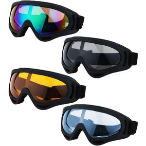Ski Goggles, Pack of 4 - Snowboard Motorcycle Goggles Tactical Combat Military Glasses (Colorful+gray+orange+blue Lens/Black Frame)