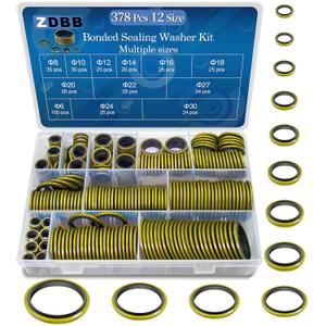 12 Sizes 378 Pcs Bonded Sealing Washer Kit,Automotive Self-Centred AC Seal Metal Rubber Gasket Repair Assortment Set M6 M8 M10 M12 M14 M16 M18 M20 M22 M24 M27 M30 (Metric)