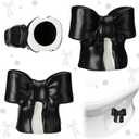 Wonderjune 2 Pack Toilet Bolt Caps Decorative Coquette Bow Bolt Screw Cover Caps Ceramic Cute Bathroom Decoration Fun Themed Gadgets Replacement Parts (Black)