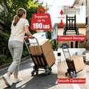 190-200LBS Folding Stair Climbing Hand Truck, 28mm 7-Beam Heavy Duty Dolly, Telescopic Portable Trolley with Crystal Tri-Wheels & 3 Binding Ropes for Shopping, Moving, Package Delivery