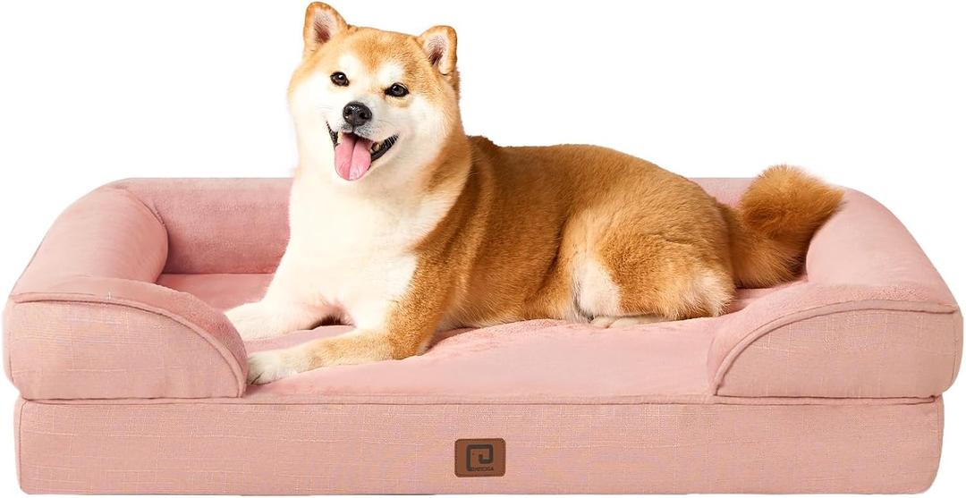 EHEYCIGA Orthopedic Dog Bed for Large Dogs with Waterproof Memory Foam and Washable Cover, Dusty Pink (35.0"L x 22.0"W x 6.5"Th)