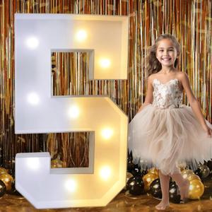 Pooqla 3FT Light Up Numbers, LED Giant Lighted Marquee Numbers, Mosaic Numbers for Balloons for 5th Birthday Decoration Anniversary Wedding Party Decor, Pre-Cut Frame Large Number 5