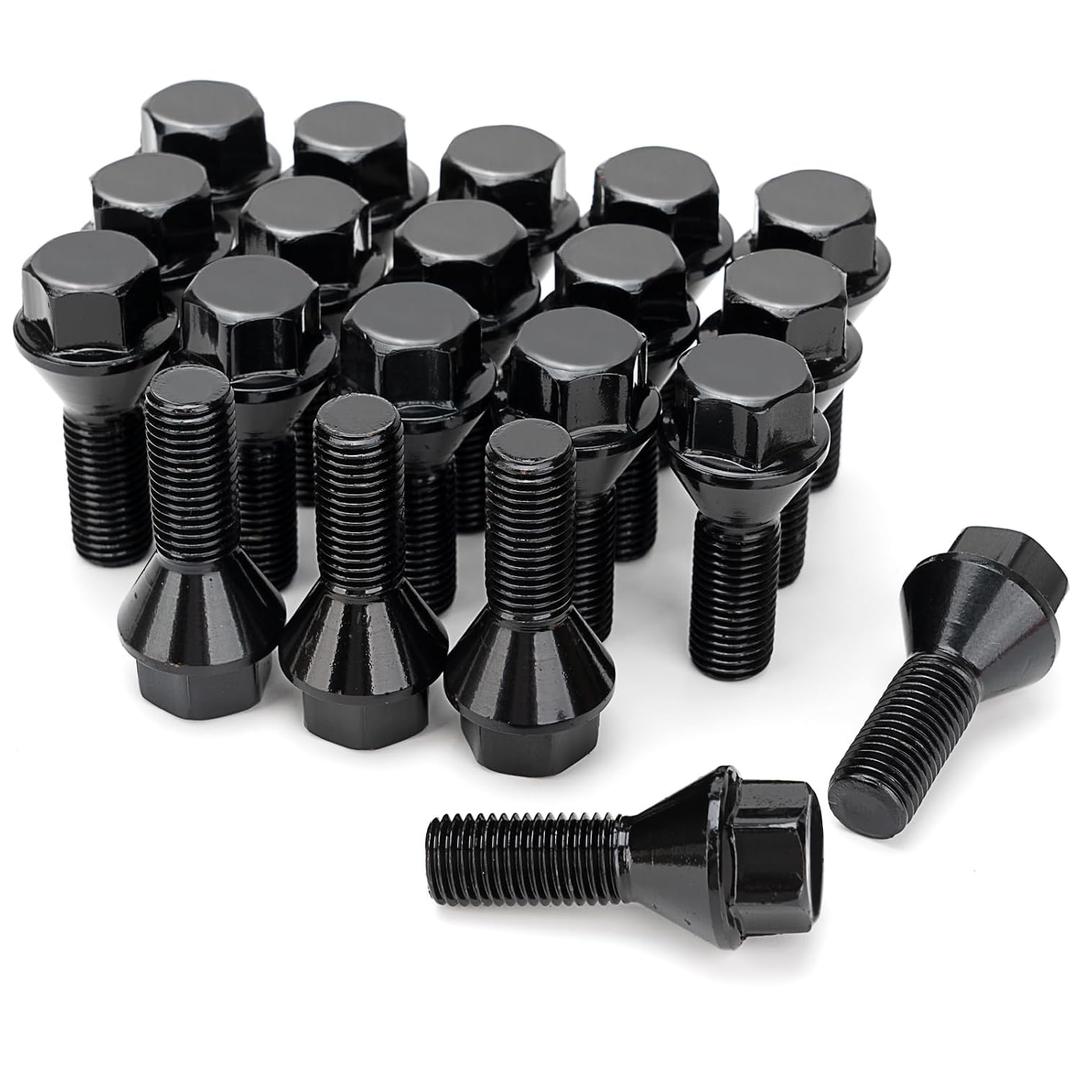 20pcs Wheel Lug Bolts M12x1.25 for 2014-2022 Jeep Cherokee, Upgrade 19mm Hex Length 28mm, Replace# 611-005 Compatible with Dodge Dart, Compass, Renegade, Chrysler (Black)