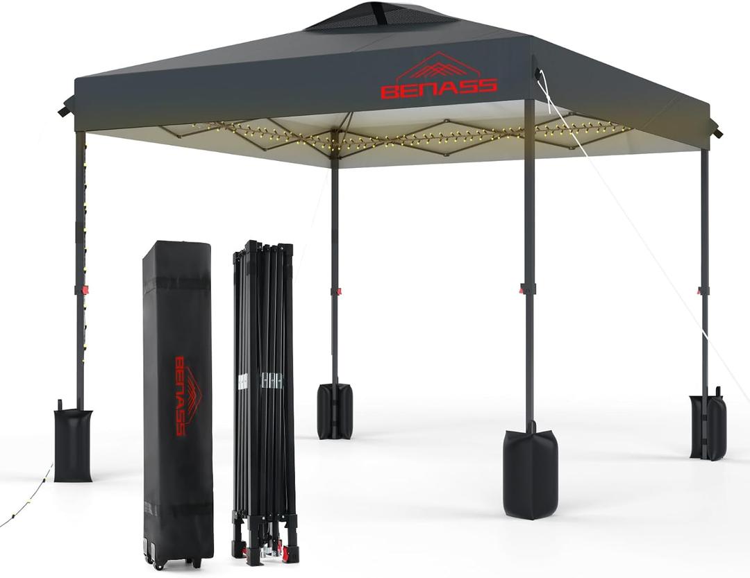 10x10 Pop Up Canopy, Easy Up Canopy Tent, Heavy Duty Tents for Parties, One Person Set Up Event Tent, Grey