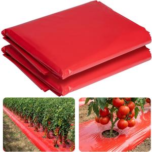 2Pack 4 Mil Embossed Red Mulch Garden Plastic Film, 4ft X 25ft Red Agriculture Crops Grow Film, Planting Mulch Films for Potato, Tomato, Eggplant, Strawberry