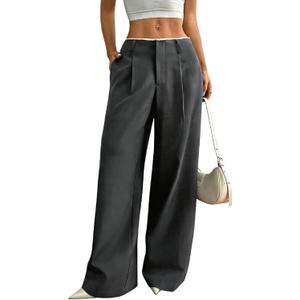 GORGLITTER Women's Low Rise Dress Pants Business Casual Wide Leg Trousers Work Dressy Low Waisted Straight Slacks Pants (Gray) S