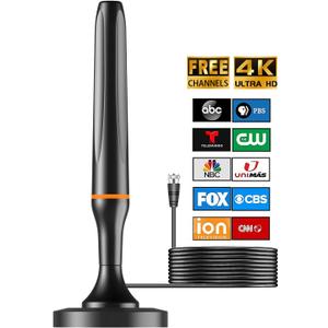 Digital TV Antenna for Smart Tv Indoor, 360 Reception Digital HDTV Antenna for Local Channels, Supports 1080P and 4K, Strong Magnetic Base (Orange)