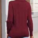 VIMPUNEC Womens Long Sleeve V Neck Sweaters Trendy Lightweight Pullover Fall Knit Jumper Tops (Red, M)