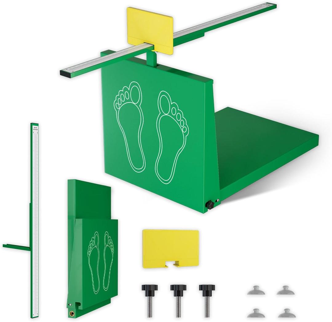 Foldable Metal Sit and Reach Box with Height Adjustable Scale, Green | Portable & Lightweight, Easy Carry, Quick Test for All Age, with Suction Cup Feet, Inch/Centimeter Dual Scale