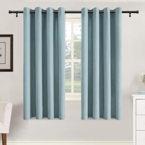H.VERSAILTEX Soft Faux Linen Curtains 63 Inch Length 2 Panels for Living Room,Textured Room Darkening Grommet Window Treatments for Nursery/Bedroom 52W X 63L,Heather Stone Blue