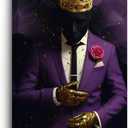 BJYCHG Black Man Picture Gold Crown Wall Art Afro American Canvas Prints King Crown Paintings Black African Wall Decor for Men Bedroom Framed (Purple, 24L x 16W)