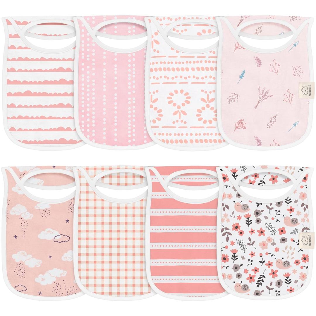 KeaBabies 8-Pack Bibs for Baby Girl, Boy - Pullover Large Baby Bibs for Drooling and Teething Infant, Newborn,Soft & Absorbent Organic Cotton,Long Torso Coverage Keep Toddler Clean & Dry(Sweet Charm)