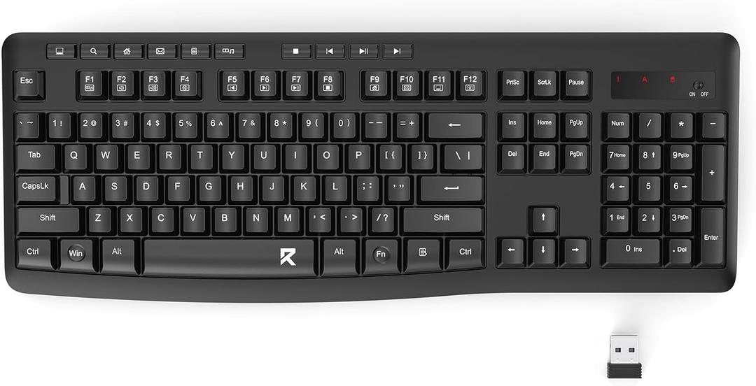 Redragon Wireless Keyboard, 2.4G Full-Sized Ergonomic Wireless Computer Keyboard with 10 Individual Multimedia Keys, Spill Resistant, for Mac OS Desktop/ Laptop/ PC BK7367