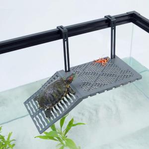 Compact SolidForm Hanging Turtle Basking Platform with Built-in Food Tray, Zero Zip-Tied, Non-Slip Ramp Terrace, Resting Turtles Dock, for 15+ Gallon Aquariums(8in Width+) Turtle Tank Accessories