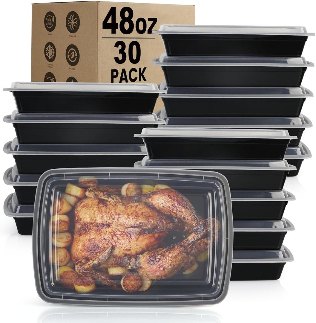 Meal Prep Containers Reusable - 48oz Food Storage Containers with Lids 30 Pack, To Go Food Container for Meal Prep, Disposable To Go Containers with Lids, BPA Free, Microwave/Dishwasher/Freezer Safe