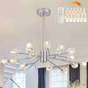 18 Lights Nickel Sputnik Chandeliers 47.2" Branch Chandeliers Modern Crystal Chandelier Modern Sputnik Chandelier Contemporary Mid Century for Kitchen Living Room(Dimmable Bulb & Remote Incl.)