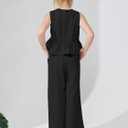 Girls Clothing Sets Sleeveless Bow Crop Top Wide Leg Linen Pants 2025 Summer Outfits Cute Kids Clothes (7-8 Years, Black)