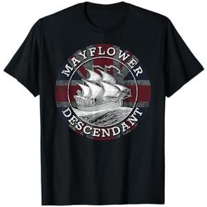 Mayflower Descendant Used Union Jack T-Shirt L
