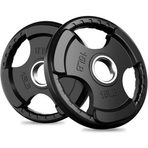 RitFit Olympic Rubber Grip Plates for Barbell, 2-Inch Weight Plates for Weightlifting and Strength Training in Home & Gym, Single, Pair and Sets(15 LB)