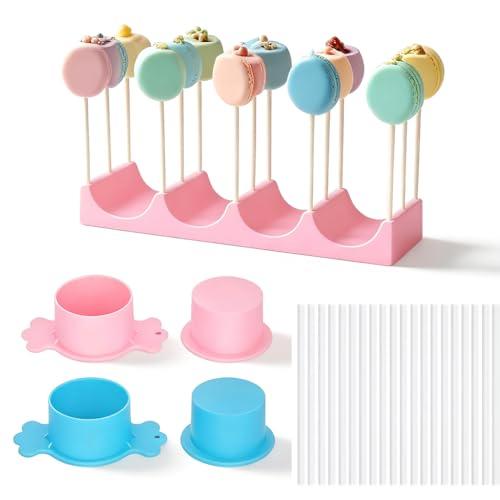 COKEJA Silicone Cake Pop Mold Set, 53 PCS Cake Pop Maker Set with Silicone Tray, Pink & Blue Cutters, and 50 Paper Sticks – Ideal for Parties, Birthdays, and Family Gatherings