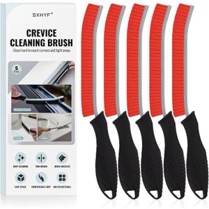 2 x SXhyf Cleaning Brush - Hard Bristle Crevice Cleaning Brush, Multifunctional Gap Scrub Brush, Kitchen Essentials, Bathroom Cleaner Tools for Household Use, Home, Window, Toilet, Stove (Red Bristle Black Handle)