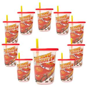 2 x The First Years Cars Take & Toss Toddler Straw Cups Party Pack - Spill Proof Toddler Sippy Cups with Snap-On Lids and Straws - Cars Party Supplies - 10 Oz - 10 Count