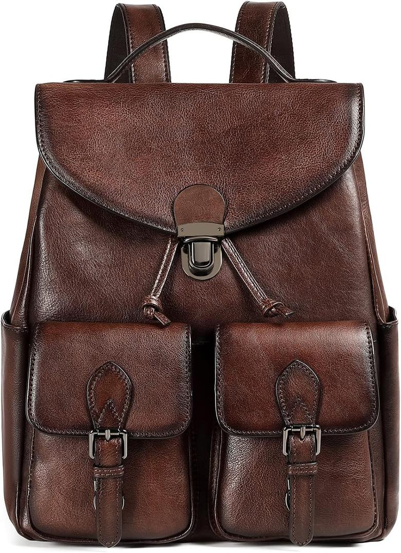 Women Vintage Genuine Leather Backpack Purse Fashion Rucksack Practical and Stylish Retro Daypack Bag (Coffee) One_Size