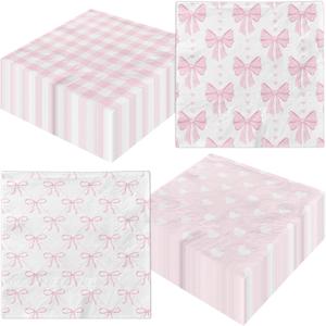 Pink Bow Decorations Napkins,40pcs Bow Paper Napkins Disposable Pink Bow Napkins for Girls Coquette Birthday Bow Party Baby Shower Supplies