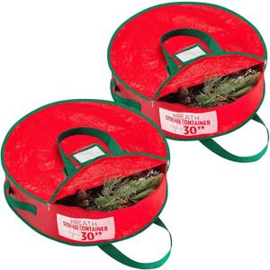 Handy Laundry Christmas Wreath Storage Bag - 2-PACK Durable, Tarp Material, Zipper, Sturdy Carry Handle, Dust, Pest Protection - Ideal Home, Garage Organization for Holiday Wreath Decoration (30")
