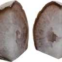 Natural Agate Bookends Pair - 3-4 lbs Heavy Duty Non-Slip Stone Bookends for Shelves | Unique Decorative Book Ends Gift | Home Office Decor (Nature)